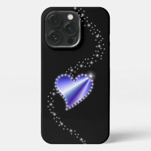Etui iPhone 13 Pro Coeur arc-en-ciel violet avec étoiles sur noir
