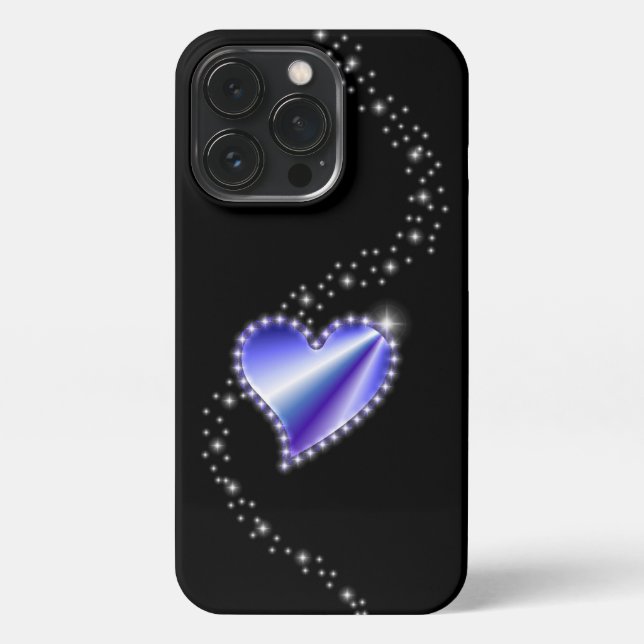 Coque iPhone Coeur arc-en-ciel violet avec étoiles sur noir (Verso)