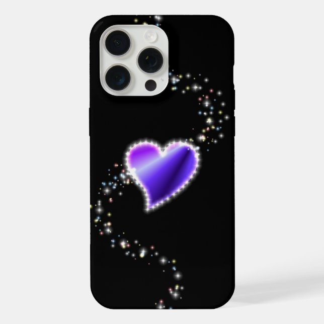 Coque iPhone Coeur arc-en-ciel violet avec étoiles sur noir (Verso)