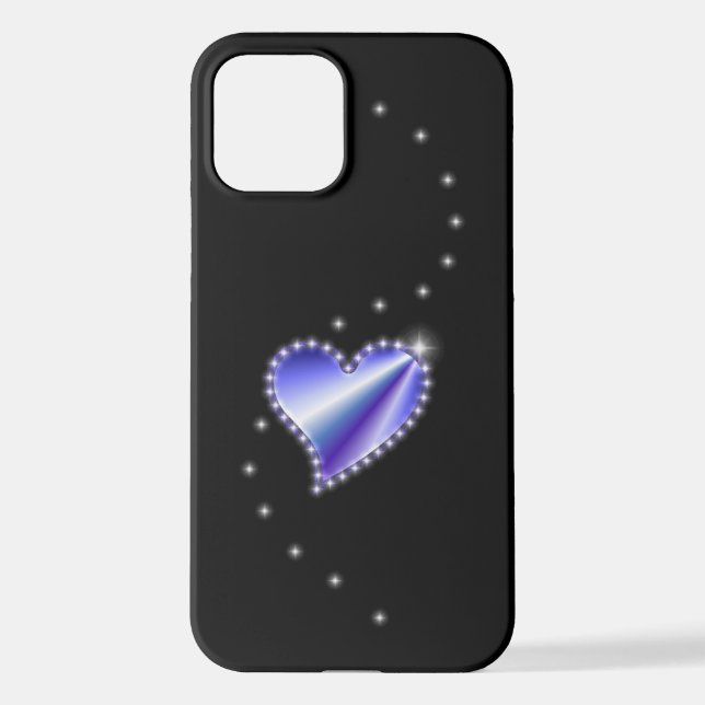 Coque iPhone Coeur arc-en-ciel violet avec étoiles sur noir (Verso)