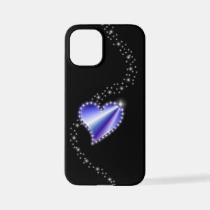 Coque iPhone 12 Mini Coeur arc-en-ciel violet avec étoiles sur noir