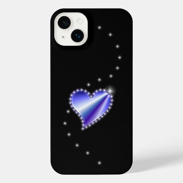Coque iPhone Coeur arc-en-ciel violet avec étoiles sur noir (Verso)