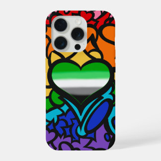 Coque iPhone 15 Pro Cœur Aro 8-Rayon Arc-en-ciel Fierté Gribouillis
