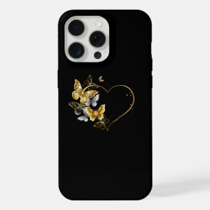Coque iPhone 15 Pro Max Coeur aux papillons d'or
