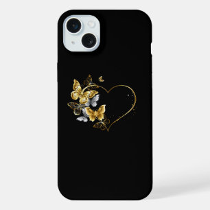 Coque iPhone 15 Plus Coeur aux papillons d'or