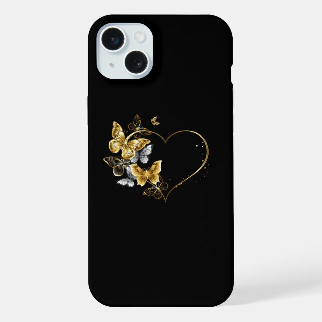 Coque iPhone Coeur aux papillons d'or (Verso)