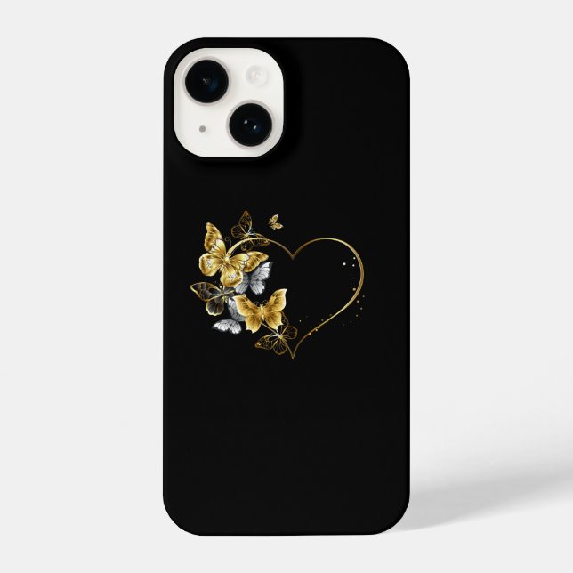 Coque iPhone Coeur aux papillons d'or (Verso)