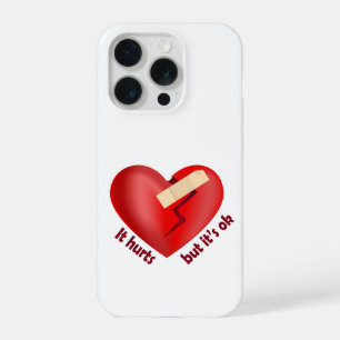 Coque iPhone 15 Pro Coeur brisé guéri avec patch et citation de vie