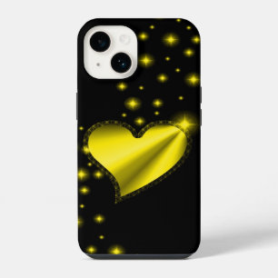 Coque Pour iPhone 14 Cœur de arc-en-ciel jaune or avec des étoiles sur