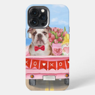 Etui iPhone 13 Pro Max Cœur de camion de la Saint-Valentin pour Bouledogu