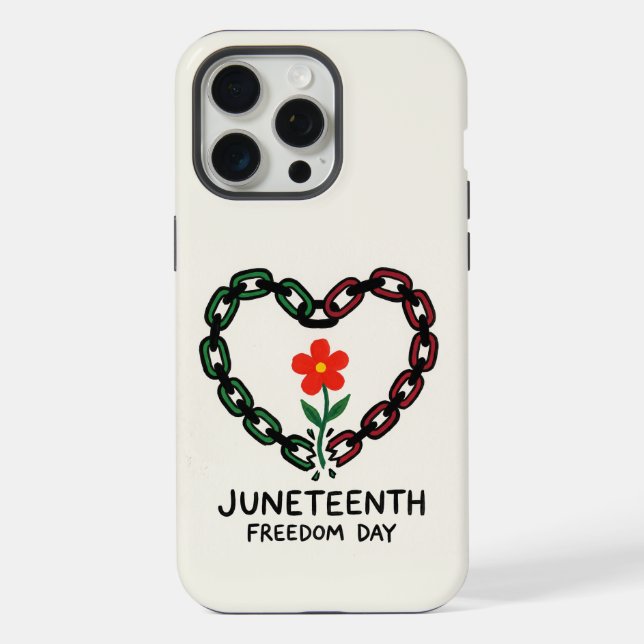 Coque iPhone Cœur de chaîne brisée Art Juneteenth (Verso)