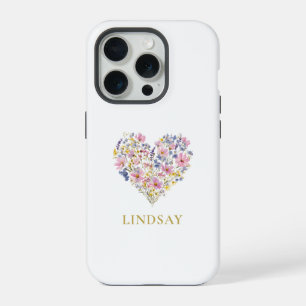 Coque iPhone 15 Pro Cœur de Fleur Sauvage Personnalisé