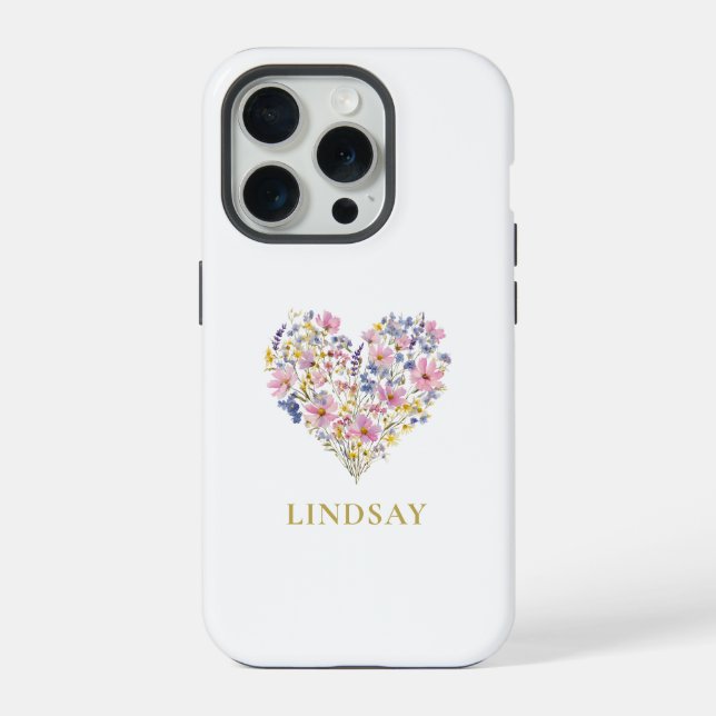 Coque iPhone Cœur de Fleur Sauvage Personnalisé (Verso)