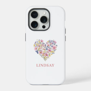 Coque iPhone 15 Pro Cœur de Fleur Sauvage Personnalisé