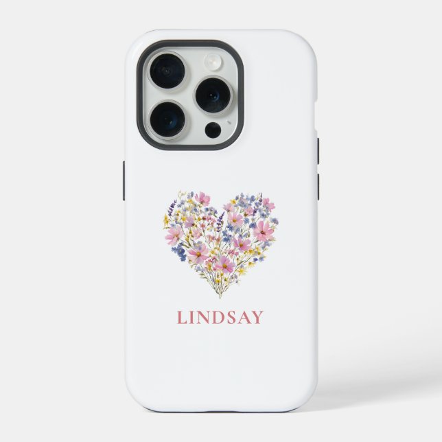 Coque iPhone Cœur de Fleur Sauvage Personnalisé (Verso)