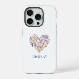 Coque iPhone 15 Pro Cœur de Fleur Sauvage Personnalisé