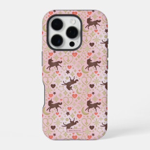 Coque iPhone 16 Pro Cœur de licorne afro et motif rose en étoile
