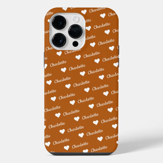 Coque iPhone Cœur de script de nom répétitif Bronze Brun  (Verso)