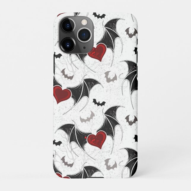 Coque iPhone Coeur d'Halloween avec ailes de chauve-souris noir (Dos)