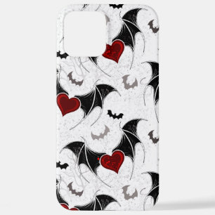 Coque iPhone 12 Pro Max Coeur d'Halloween avec ailes de chauve-souris noir