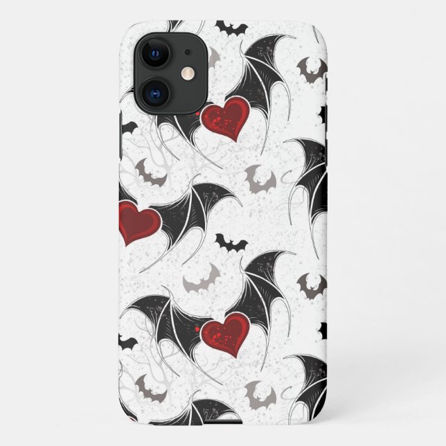 Coque iPhone Coeur d'Halloween avec ailes de chauve-souris noir (Dos)