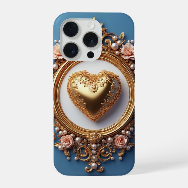 Coque iPhone Cœur d'Or Luxe ✨ Perle Élégante Romantique (Verso)