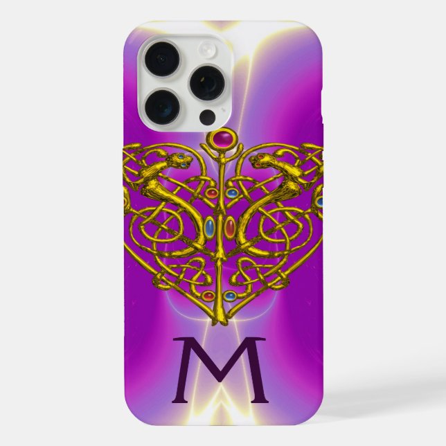 Coque iPhone CŒUR MONOGRAMME HYPER VALENTINE Rose Fuchsia Viole (Verso)