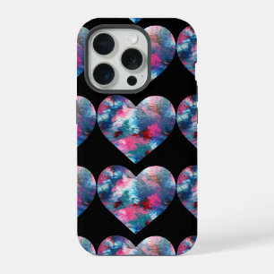 Coque iPhone 15 Pro Cœur multicolore peint sur bois