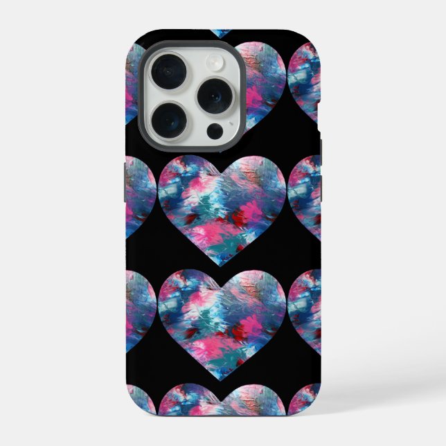Coque iPhone Cœur multicolore peint sur bois (Verso)