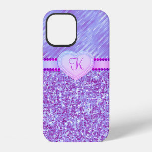 Coque iPhone 12 Cœur Pailleté Violet Monogramme 2 Tons