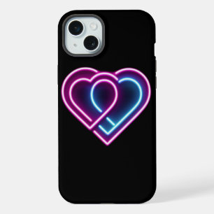 Coque iPhone 15 Plus Coeur rose néon/bleu Tasse de la Saint-Valentin