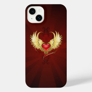 Coeur rouge avec ailes d'or