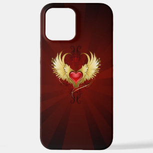 Coque iPhone 12 Pro Max Coeur rouge avec ailes d'or
