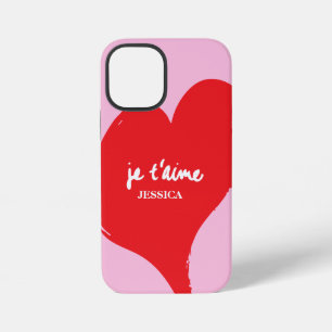 Coque iPhone 12 Mini Coeur rouge avec je t’aime-text sur arrière - plan