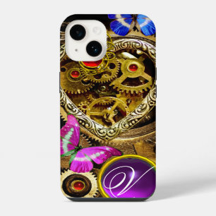 COQUE POUR iPhone 14 CŒUR STEAM PUNK, ENGRENAGES, GEMMES, MONOGRAMME DE