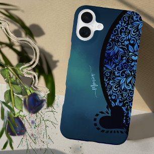 Coque iPhone 16 Plus Coeur tendance floral poule bleu dégradé