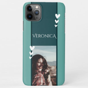 Coque iPhone 11Pro Max Coeur turquoise Décor Modèle photo Calligraphie pe