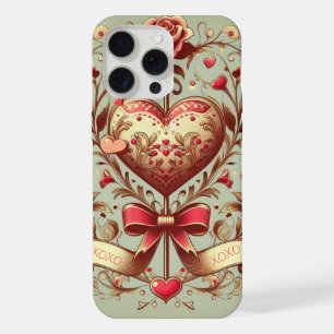 Coque iPhone 15 Pro Max Cœur vintage Saint-Valentin xoxo 