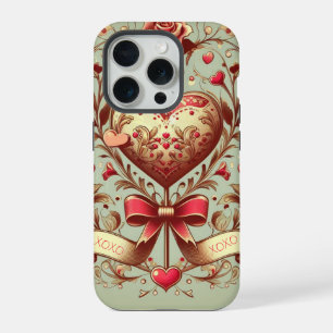 Coque iPhone 15 Pro Cœur vintage Saint-Valentin xoxo