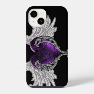 Coque Pour iPhone 14 Cœur Violet Gothique avec Ailes d'Ange