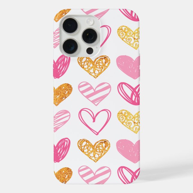 Coque iPhone Coeurs à écriture rose et or (Verso)