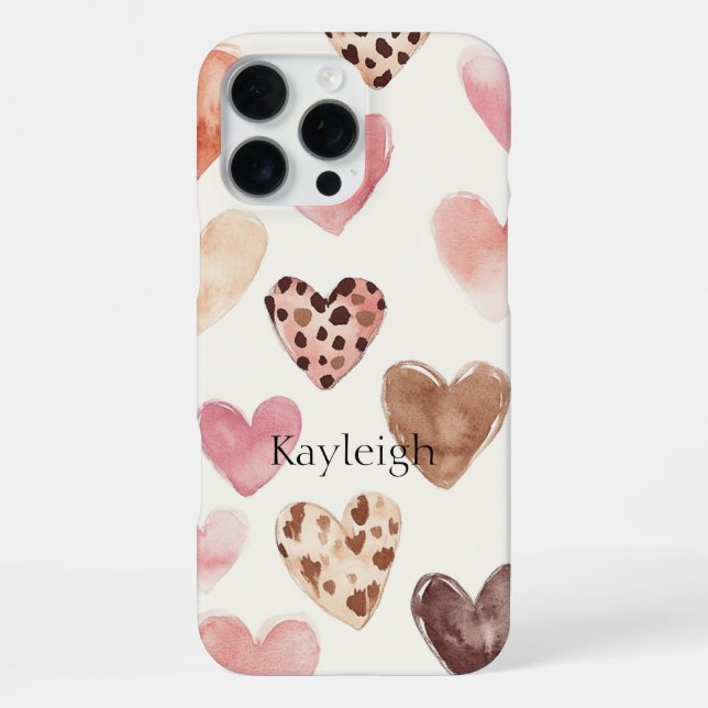 Coque iPhone Cœurs à Imprimé Léopard Rose Marron  (Verso)