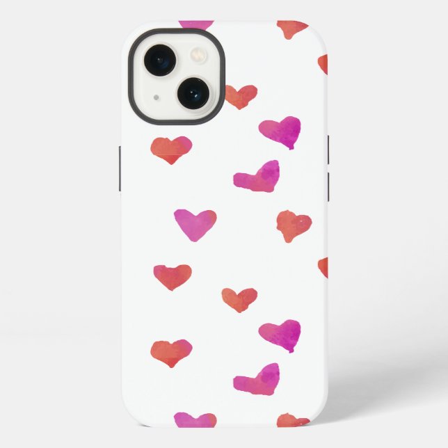 Coque iPhone Cœurs à l'aquarelle (Verso)