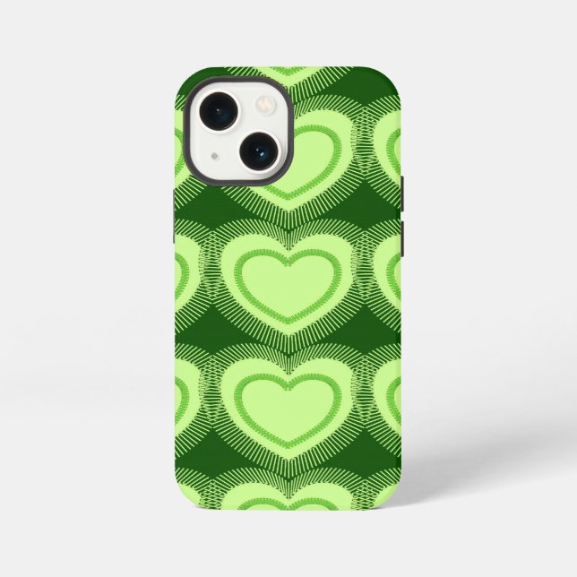 Coque iPhone Cœurs Abstraits Modernes - Vert Citron (Verso)