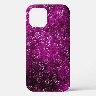 Coque iPhone 12 Cœurs beaux abstraits sur fond violet en détresse