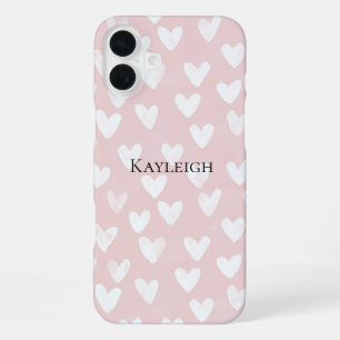 Coque iPhone 16 Plus Cœurs blancs roses féminins