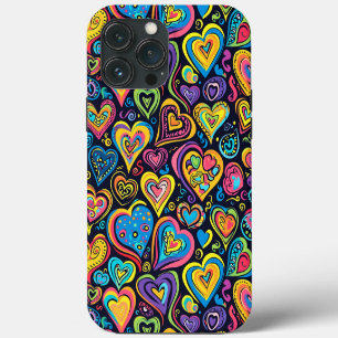 Etui iPhone 13 Pro Max Cœurs d'amour Hippie Groovy Mignons