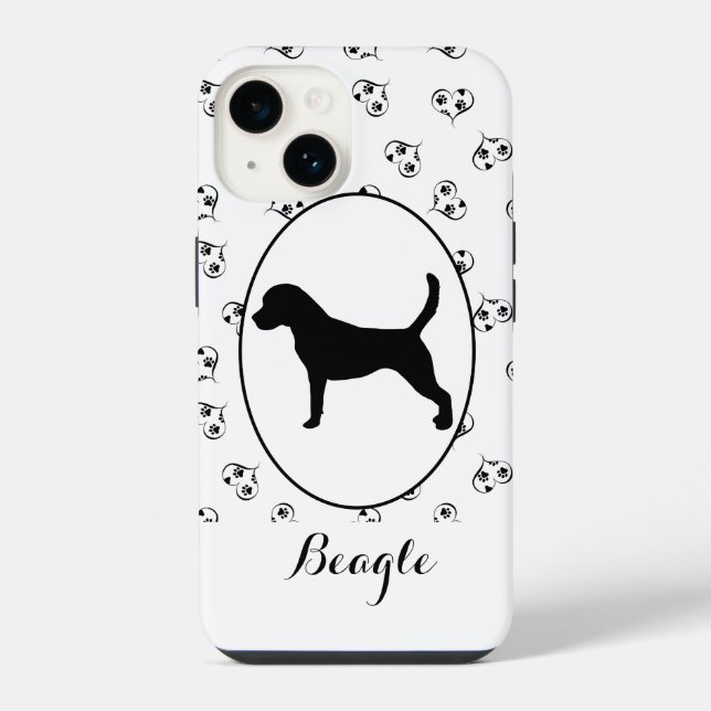 Coque iPhone Cœurs de Beagle et empreintes de pattes (Verso)