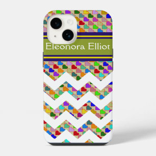Coque Pour iPhone 14 Cœurs de couleur monogrammés & chevron