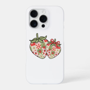 Coque iPhone 16 Pro Cœurs de fraise en patchwork Art mignon Coquette